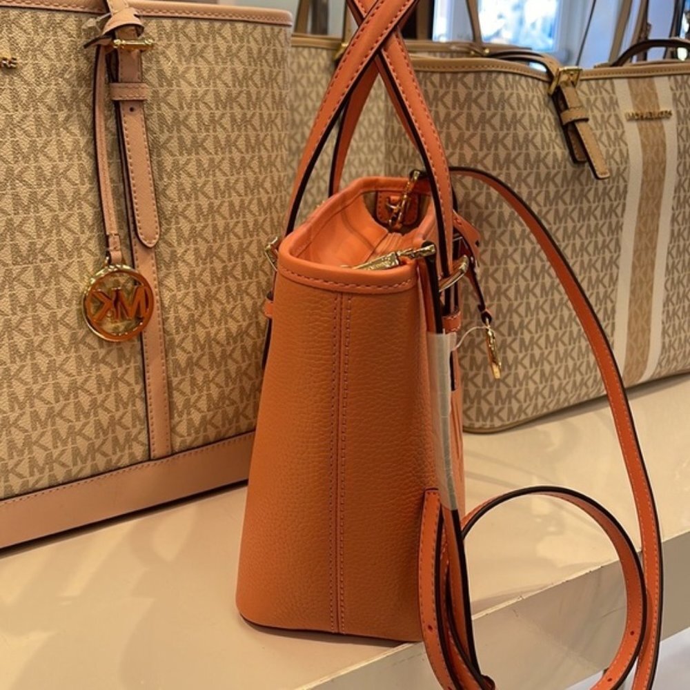 Michael Kors Jet Set Travel XS Embossed Pebbled Leather Tote Bag Sherbert - Picture 13 of 16